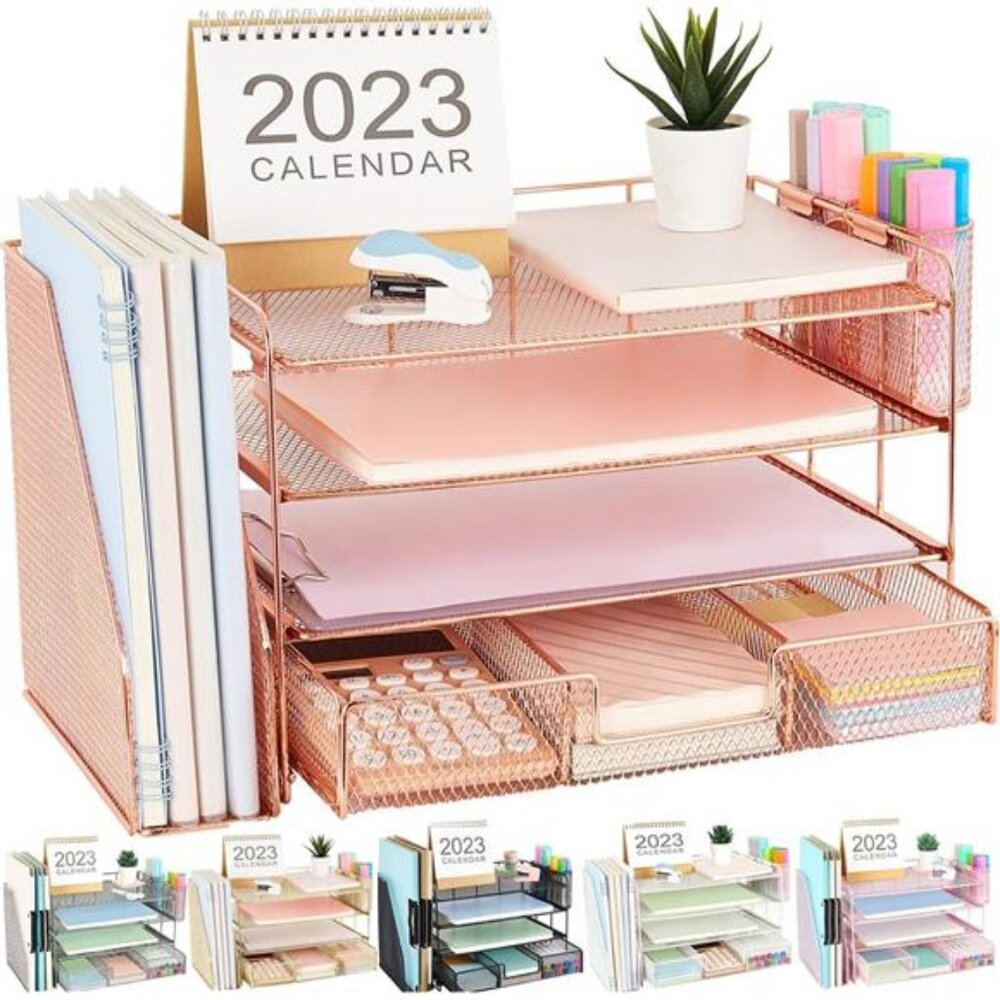 Paper Letter Tray Organizer with File Holder, 4-Tier Desk Accessories